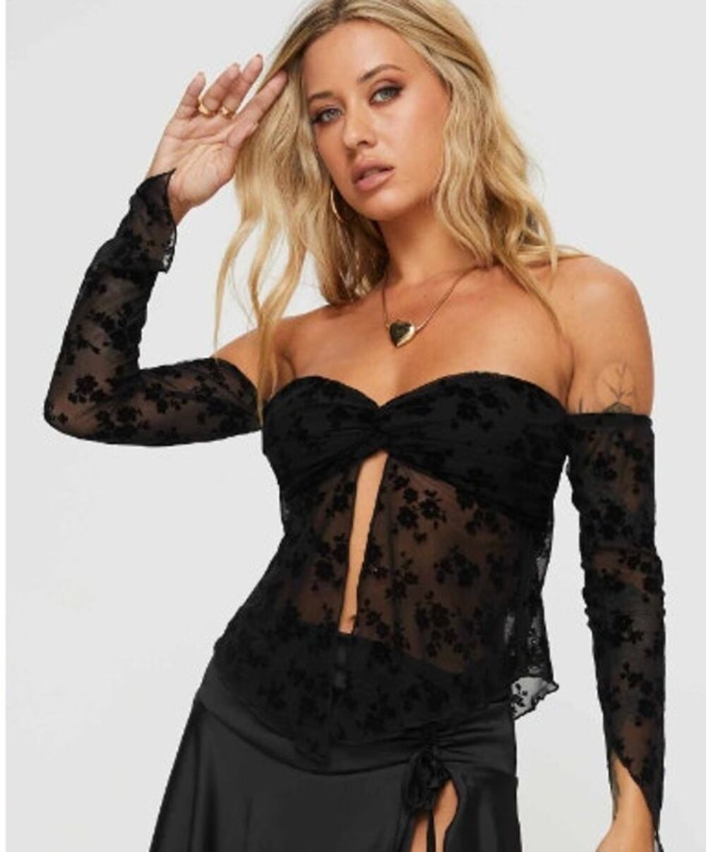 Princess Polly NWT Black Benton Off The Shoulder Top Size 0